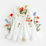 Girls Embroidered Dress Flowers & Lace Bohemian Wildflowers White