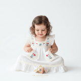 Girls Embroidered Dress Flowers & Lace Bohemian Wildflowers White