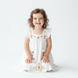 Girls Embroidered Dress Flowers & Lace Bohemian Wildflowers White