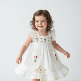 Girls Embroidered Dress Flowers & Lace Bohemian Wildflowers White