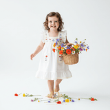 Girls Embroidered Dress Flowers & Lace Bohemian Wildflowers White