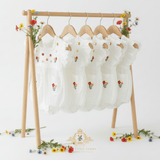 Girls Embroidered Romper Bubble Flowers & Lace Bohemian Wildflowers White