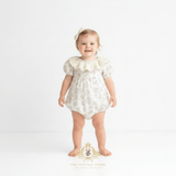 Girls Embroidered Lace Bib Collar Floral Roses Romper Bubble Pink & Cream