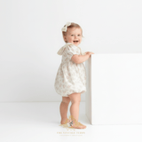 Girls Embroidered Lace Bib Collar Floral Roses Romper Bubble Pink & Cream
