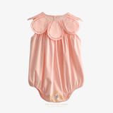 Girls Flower Petal Bib Collar Romper Bubble Peach
