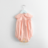 Girls Flower Petal Bib Collar Romper Bubble Peach