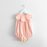Girls Flower Petal Bib Collar Romper Bubble Peach