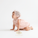 Girls Flower Petal Bib Collar Romper Bubble Peach