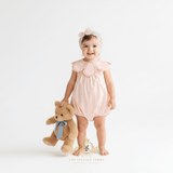 Girls Flower Petal Bib Collar Romper Bubble Peach