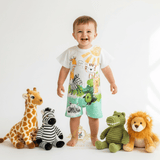 Kids One-Piece Sleep N' Play Romper Shorts Let's Jungle Party!