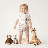 Children's One-Piece Sleep N' Play Romper Shorts Whimsical Safari Adventure