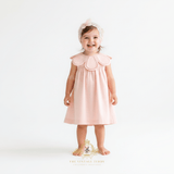 Girls Flower Petal Bib Collar Dress Peach
