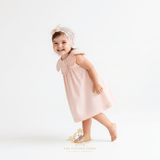 Girls Flower Petal Bib Collar Dress Peach