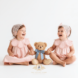 Girls Flower Petal Bib Collar Dress Peach