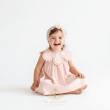 Girls Flower Petal Bib Collar Dress Peach