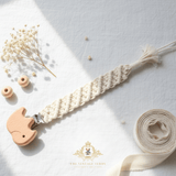 Crochet Macramé Baby Pacifier Clip-On Holder Wooden Elephant Natural