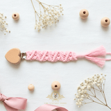 Crochet Macramé Baby Pacifier Clip-On Holder Wooden Heart-Shaped Pink