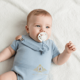Crochet Macramé Pacifier Clip-On Holder Wooden Round Cornflower Blue