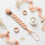 Crochet Macramé Pacifier Baby Clip-On Holder Wooden Round Peach