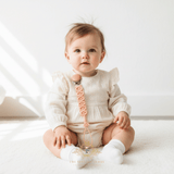Crochet Macramé Pacifier Baby Clip-On Holder Wooden Round Peach