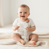 Crochet Macramé Baby Pacifier Clip-on Holder Wooden Round White