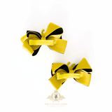 Girls 3" Inch Hair Bows Grosgrain Ribbon Bumble Bee Charm Black & Yellow Set of 2