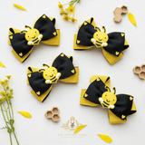 Girls 3" Inch Hair Bows Grosgrain Ribbon Bumble Bee Charm Black & Yellow Set of 2