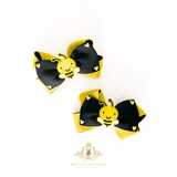 Girls 3" Inch Hair Bows Grosgrain Ribbon Bumble Bee Charm Black & Yellow Set of 2