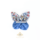 Girls Butterfly Hair Bow Floral & Solid Fabric Blue & Pink 4" Inch