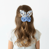 Girls Butterfly Hair Bow Floral & Solid Fabric Blue & Pink 4" Inch
