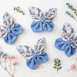 Girls Butterfly Hair Bow Floral & Solid Fabric Blue & Pink 4" Inch