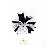 Girls Grosgrain Ribbon Clip-On Hair Bow Little Cow Charm & Polkadots Black & White 4" Inch