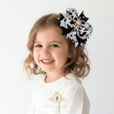 Girls Grosgrain Ribbon Clip-On Hair Bow Little Cow Charm & Polkadots Black & White 4" Inch