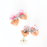 Girls Hair Bows Grosgrain Ribbon Ice Cream & Sprinkles Set of 2 Medium 3 /12" Inch