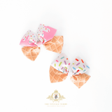 Girls Hair Bows Grosgrain Ribbon Ice Cream & Sprinkles Set of 2 Medium 3 /12" Inch