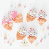 Girls Hair Bows Grosgrain Ribbon Ice Cream & Sprinkles Set of 2 Medium 3 /12" Inch