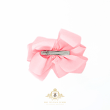 Girls Grosgrain Ribbon Clip-On Hair Bow Bubble Gum Pink with Pearl Beads 5" Large