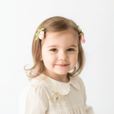 Girls Hair Clips Springtime Tulip Flowers Pink Green Clip-On Set of 2