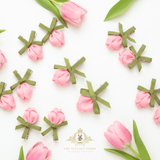 Girls Hair Clips Springtime Tulip Flowers Pink Green Clip-On Set of 2
