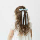 Girls Satin Ribbon Clip-On Long Hair Bows Multicolors