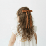 Girls Satin Ribbon Clip-On Long Hair Bows Multicolors