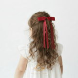 Girls Satin Ribbon Clip-On Long Hair Bows Multicolors