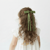 Girls Satin Ribbon Clip-On Long Hair Bows Multicolors