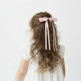 Girls Satin Ribbon Clip-On Long Hair Bows Multicolors