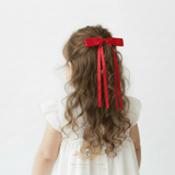 Girls Satin Ribbon Clip-On Long Hair Bows Multicolors