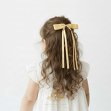 Girls Satin Ribbon Clip-On Long Hair Bows Multicolors