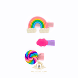 Purple rainbow and lollipop hair clips for girls – children's hair accessories from The Vintage Teddy boutique