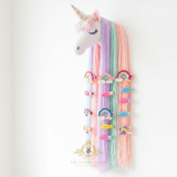 Nursery wall decor, Unicorn hair accessories holder for girls –  displaying rainbow & lollipop hair clips from The Vintage Teddy Boutique