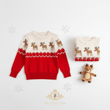 Kids Christmas Sweaters Unisex Knit Reindeers Red