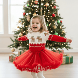 Kids Christmas Sweaters Unisex Knit Reindeers Red